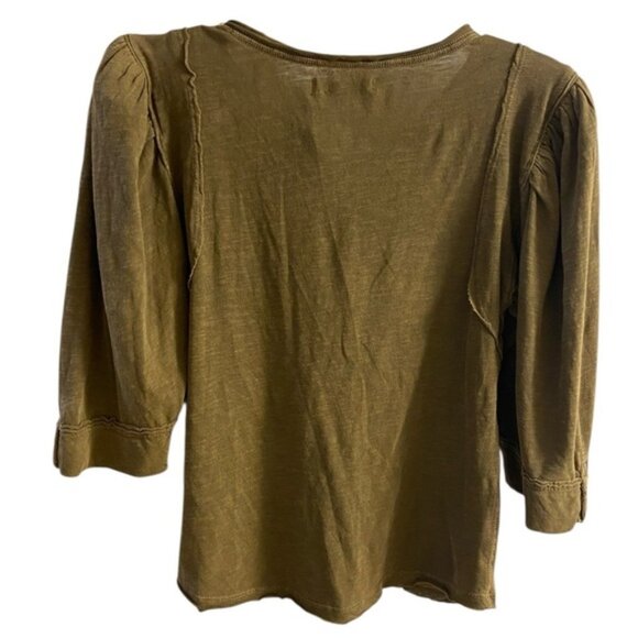 We the free snow drop Henley in olive green short sleeve cotton Medium - Picture 2 of 10